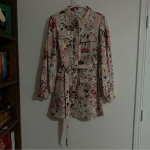 Anthropologie Mare Floral Mini Shitt Dress Puff Sleeves Pink M *Flaw*